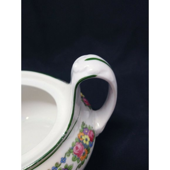 Beautiful Rose Red Green White Ceramic Sugar Bowl W/Holder Led F&W Mark Sign - Picture 4 of 12